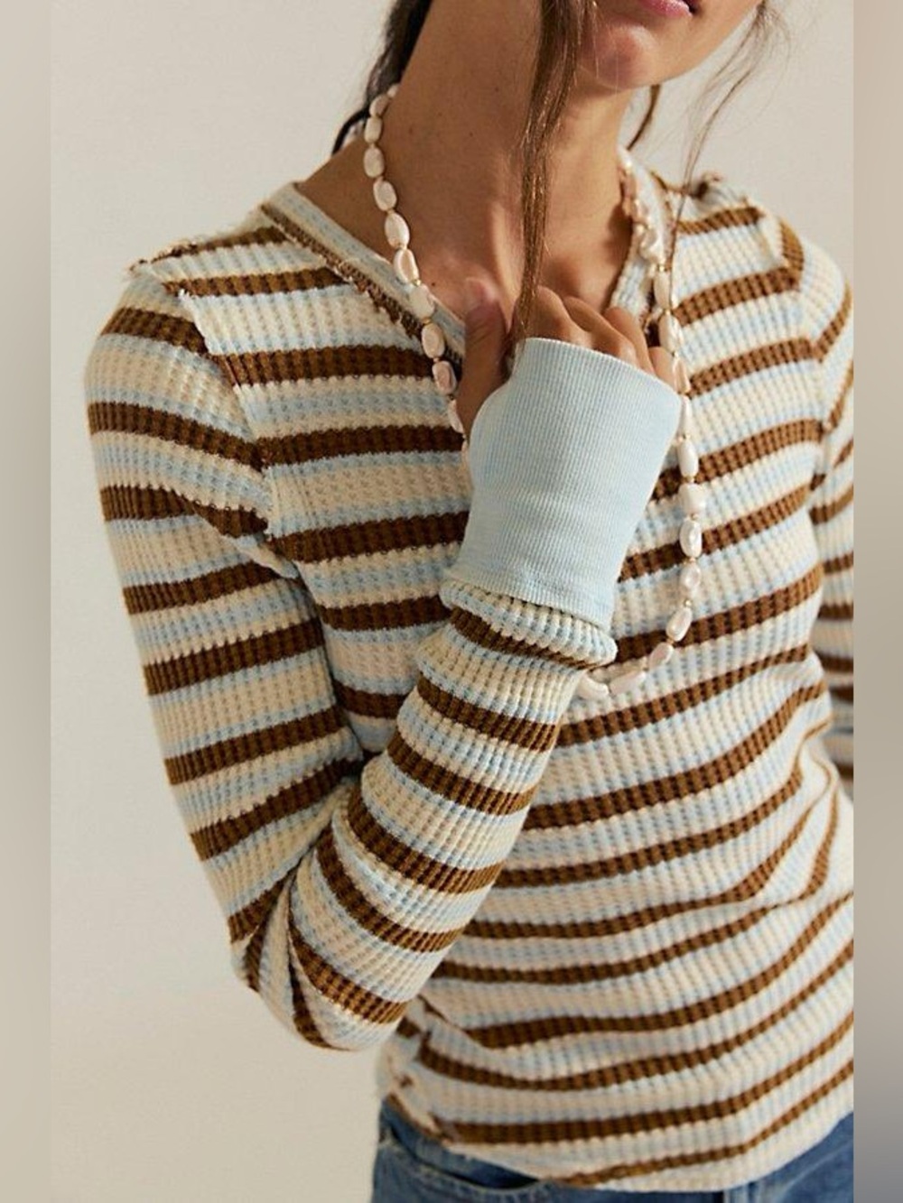Striped Rib-Knit Long Sleeve Sweater
